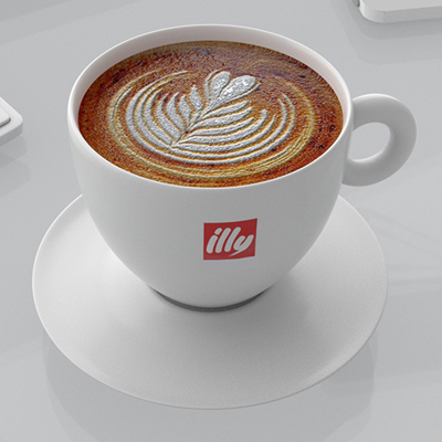 thumbnail image of a 3d illustration of a coffee in an Illy espresso cup